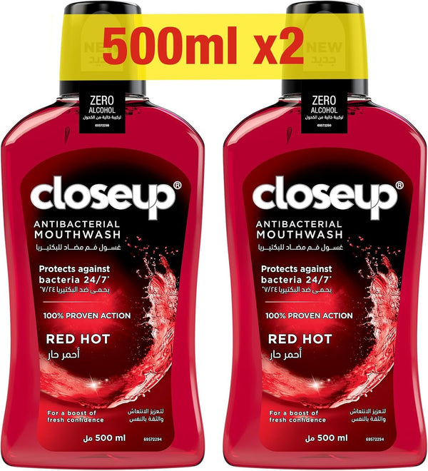 Closeup Red Hot Mouthwash Liquid with Active Zinc, Alcohol-Free, 500ml x 2