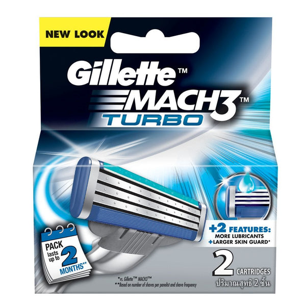 Gillette Mach3 Turbo Razor Blades, Lubricating Strip, 2 Count