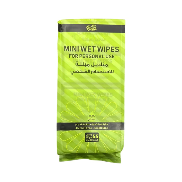 Rivan Mini Personal Wet Wipes Alcohol-Free Cleansing 64 Wipes, 8 Packs