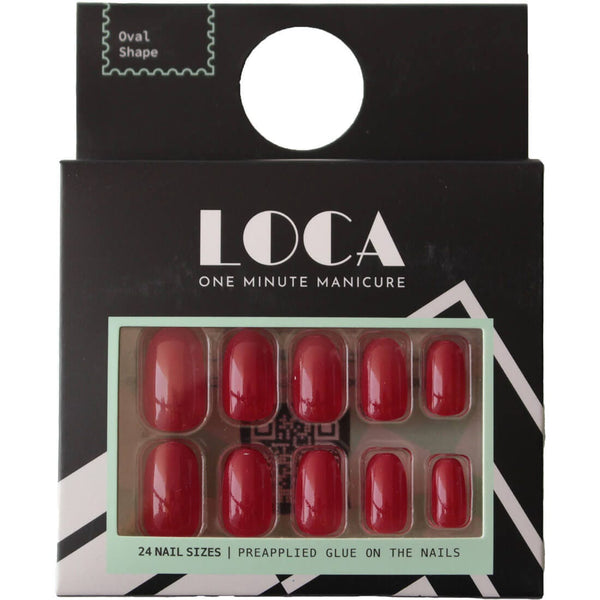 Loca Press-On Nails Red Natural Shape Reusable Full-Cover ABS 20 Pieces