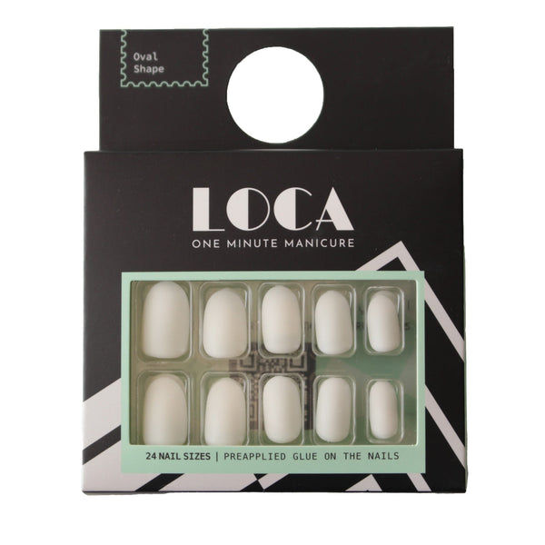 Loca Press On Nails White Matte Oval Full Cover Reusable 20 Pieces