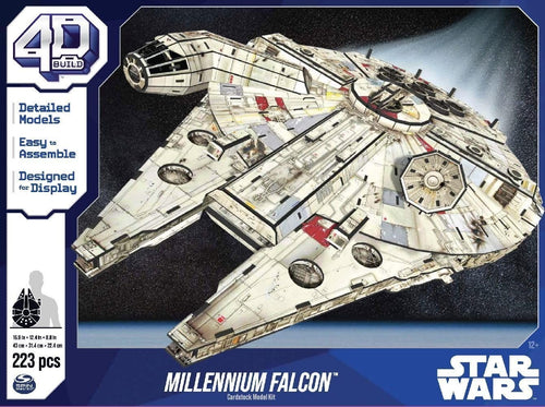 4D Build Millennium Falcon 3D Cardboard Model Kit, 223 Pieces, Glue and Stand Included