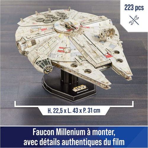 4D Build Millennium Falcon 3D Cardboard Model Kit, 223 Pieces, Glue and Stand Included