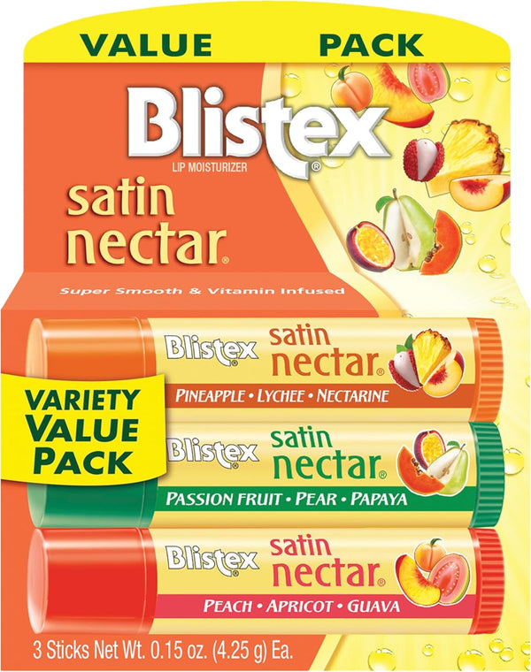 Blistex Satin Nectar Lip Balm Smooth Finish Vitamin E Shea Butter Jojoba Oil 3 Sticks