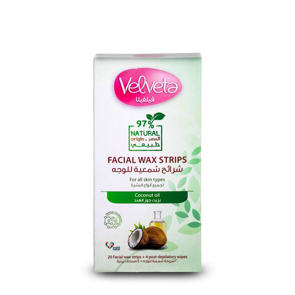 Velveta Natural Facial Hair Removal Wax Strips for Sensitive Skin, 20 Pcs