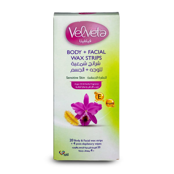 Velveta Body and Facial Hair Removal Wax Strips, Vanilla Scent, 40 Pieces