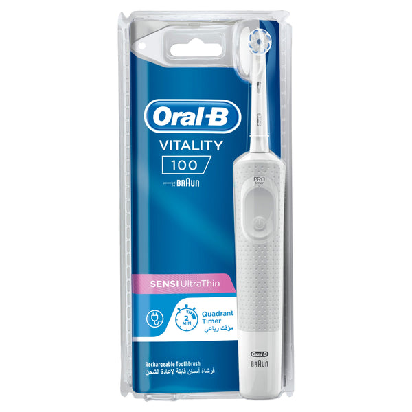 Oral-B Vitality 100 Sensi Ultra-Thin Rechargeable Electric Toothbrush, Round Head, 2-Minute Timer, 1 Count