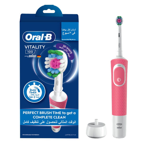 Oral-B Vitality 100 3D White Rechargeable Electric Toothbrush, Round Head, 2-Minute Timer, 1 Count