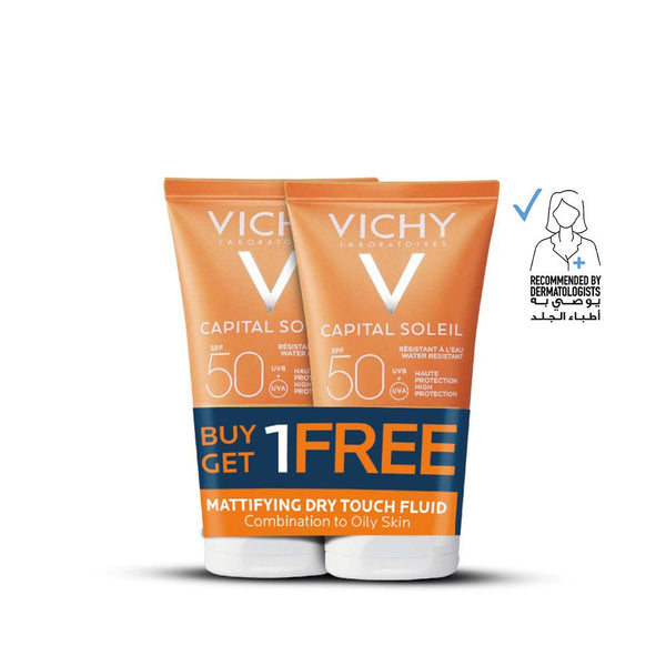 Vichy Capital Soleil SPF50+ Dry Touch Face Cream, UVA/UVB Protection, 50 ml, 1+1 Kit