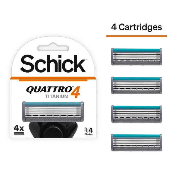 Schick Quattro4 Titanium Razor Blade Refills, Diamond-Coated 4-Blade Cartridges, 4 Pieces