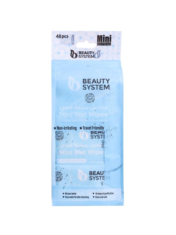 Beauty System Mini Personal & Travel Wet Wipes, Individually Packed, 48 Count