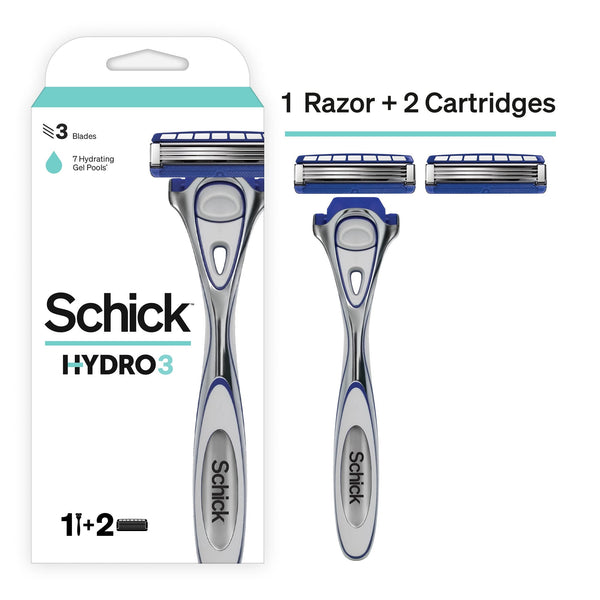 Schick Hydro 3 Razor with 2 Refills, 3 Blades, Hydro Gel Pools