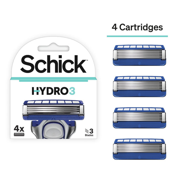 Schick Hydro 3 Razor Blade Refills Lubricating Hydro Gel 4 Pieces