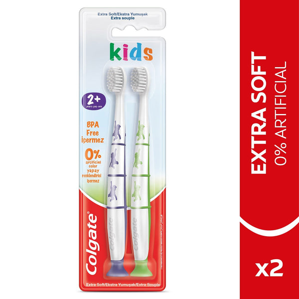 Colgate Kids Toothbrush BPA-Free Extra Soft Bristles 2+ Years 2 Pieces