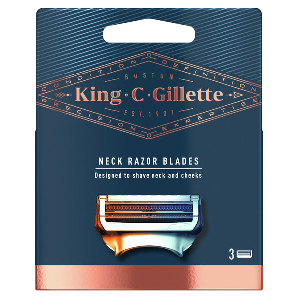 King C. Gillette Neck Razor Blades 3 Pieces, Two-Blade Design with Precision Trimmer