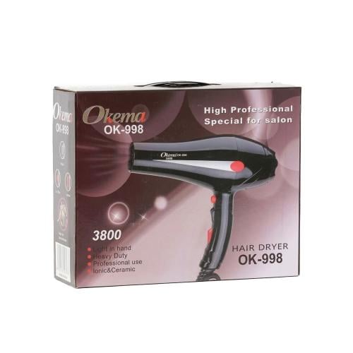 Okema OK-998 Hair Dryer 2400W Ionic Technology Cool Shot Professional Nozzle