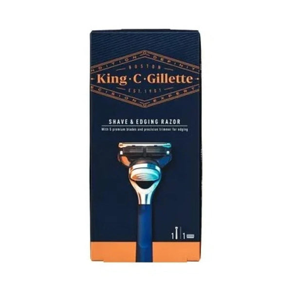 Gillette King C Modern Razor 5-Blade Blue Chrome with Precision Trimmer