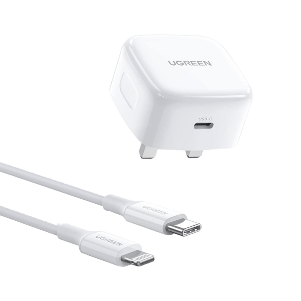 Ugreen Wall Charger 20W USB-C Power Adapter with USB-C to Lightning Cable 1m White