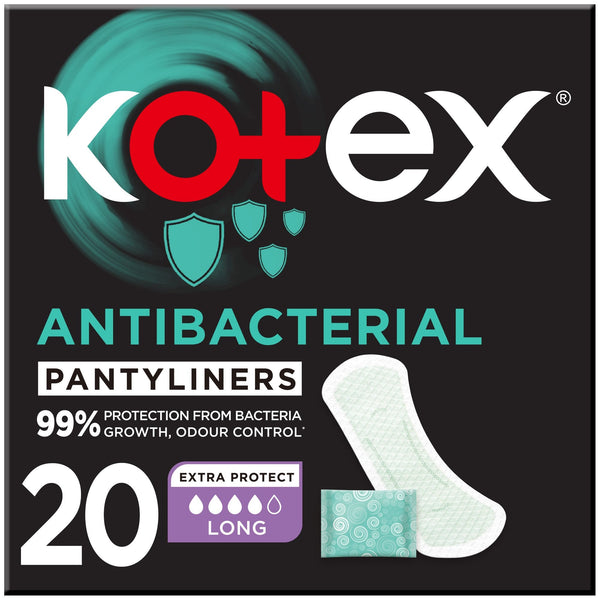Kotex Antibacterial Long Panty Liners 20 Individually Wrapped Pieces