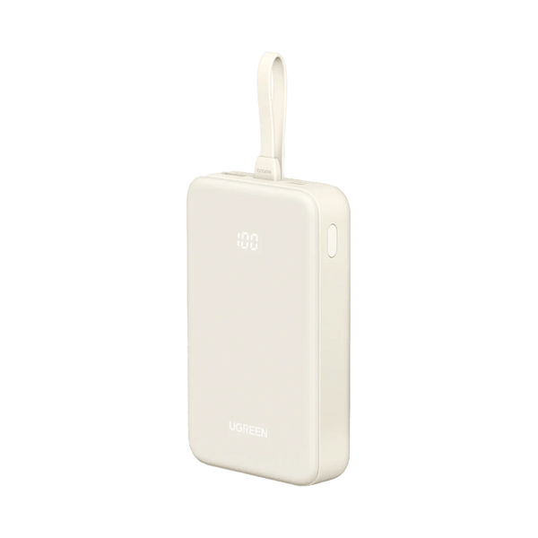 Ugreen Power Bank 22.5W USB-C and USB Ports Built-In Cable Beige 20000mAh