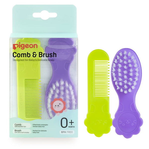 Pigeon Baby Comb & Brush Hair Grooming Kit, Ultra-Soft Bristles, Rounded Teeth, BPA-Free, 1 Pc