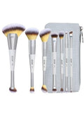 Jessup Quiet Gray 14-in-7 Dual-Ended Vegan Makeup Brush Set with Travel Pouch