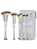 Jessup Quiet Gray 14-in-7 Dual-Ended Vegan Makeup Brush Set with Travel Pouch