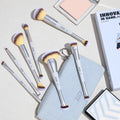 Jessup Quiet Gray 14-in-7 Dual-Ended Vegan Makeup Brush Set with Travel Pouch