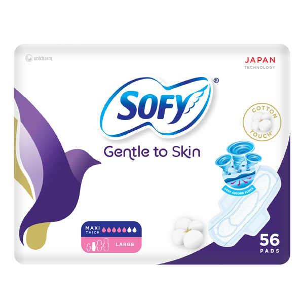 Sofy Gentle to Skin Slim Large Sanitary Pads with Wings, 56 Pads