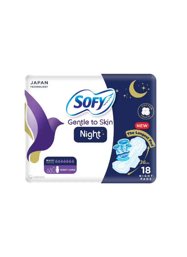 Sofy Night Comfort Slim Long Sanitary Pads with Wings, Wider Back, 18 Pads