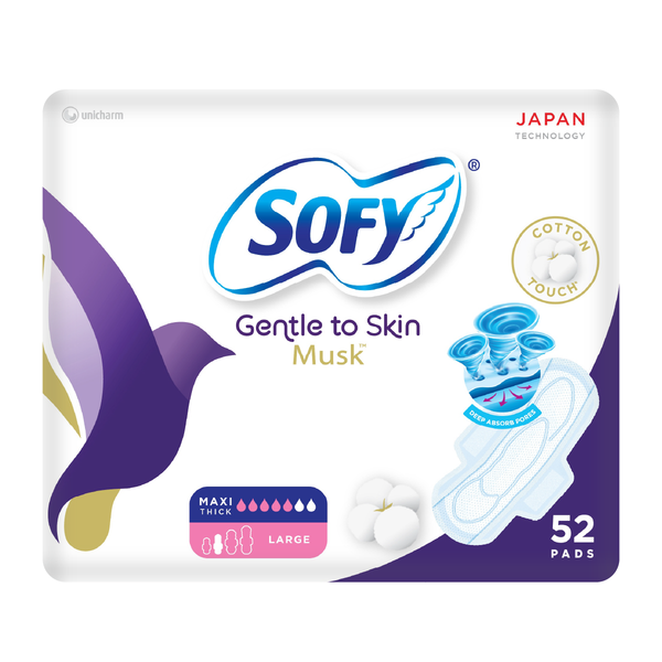 Sofy Musk Slim Large With Wings Sanitary Pads, 52 Count