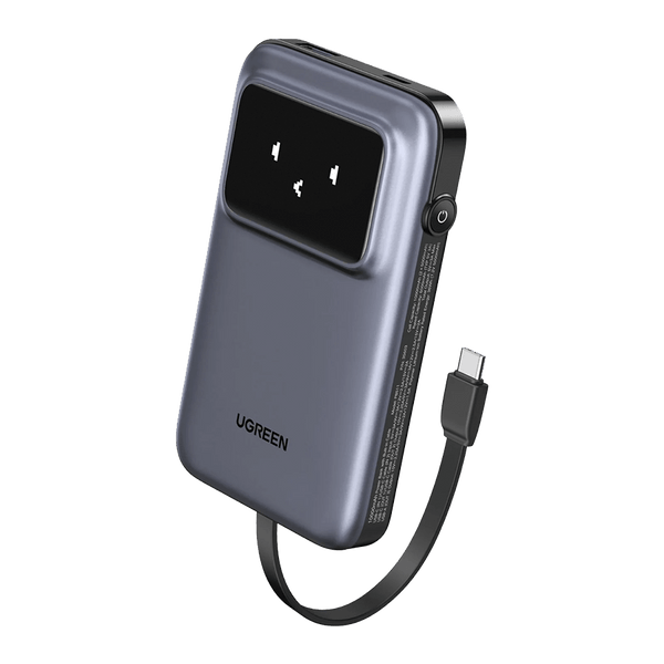 Ugreen Uno Power Bank 10000mAh 30W USB-C USB-A Built-In Cable Gray