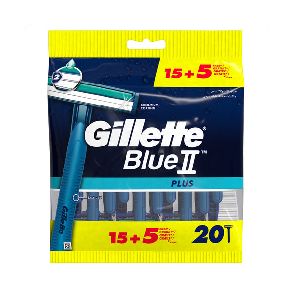Gillette Blue 2 Plus 3 Disposable Razors Pivoting Head Enhanced Lubrastrip 20 Count