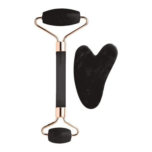 Killys Jade Roller and Gua Sha Facial Massage Set, Black