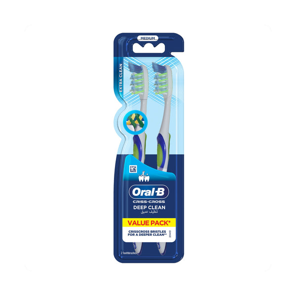Oral-B Extra Clean Medium Toothbrush 1+1 Set, 3D Cleaning Technology, Dual-Action Bristles