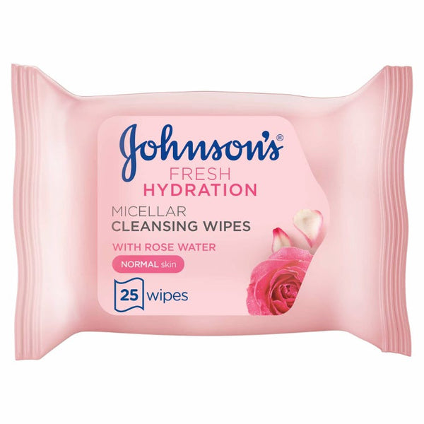 Johnson's Micellar Cleansing Face Wipes Rose Water Makeup Remover 25 Wipes