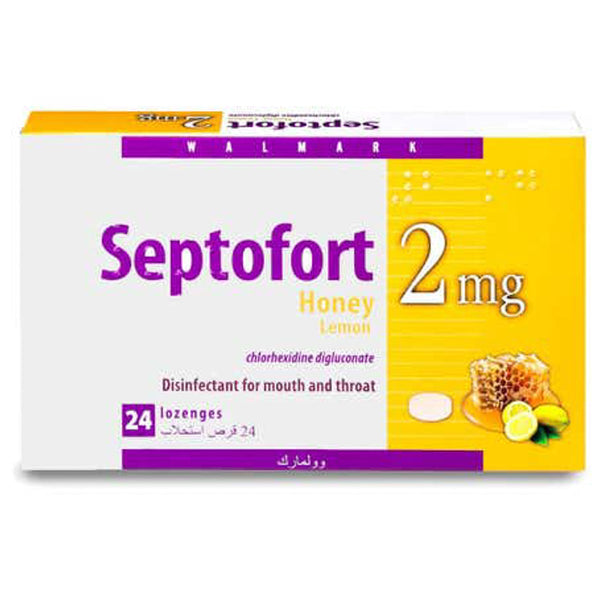 SEPTOFORT Honey & Lemon Lozenges 2 mg, Chlorhexidine Digluconate, 24 Pack