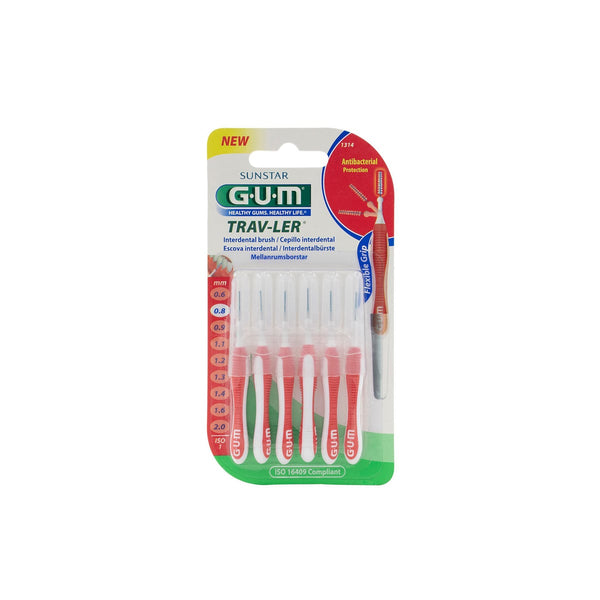GUM Trav-Ler Interdental Brush 0.8 mm Red with Protective Cap