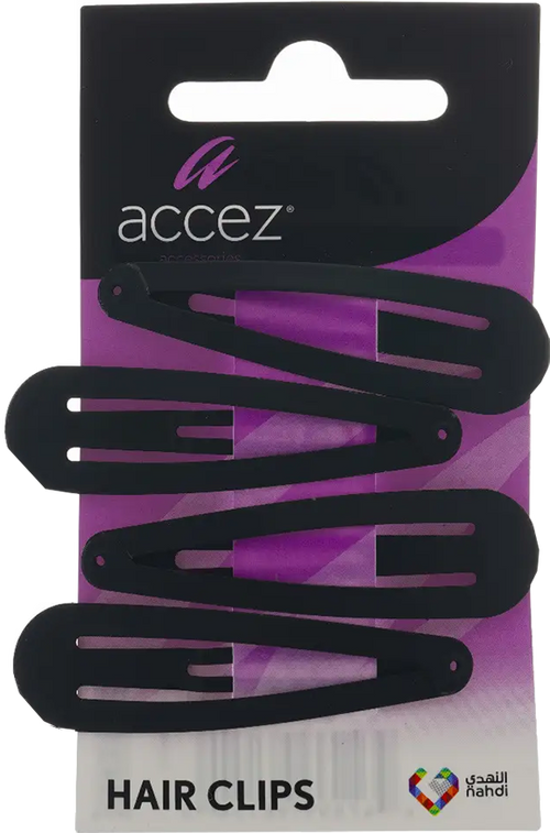 Accez Double-Teeth Claw Hair Clips, Frosted Black Plastic, 4 Pieces