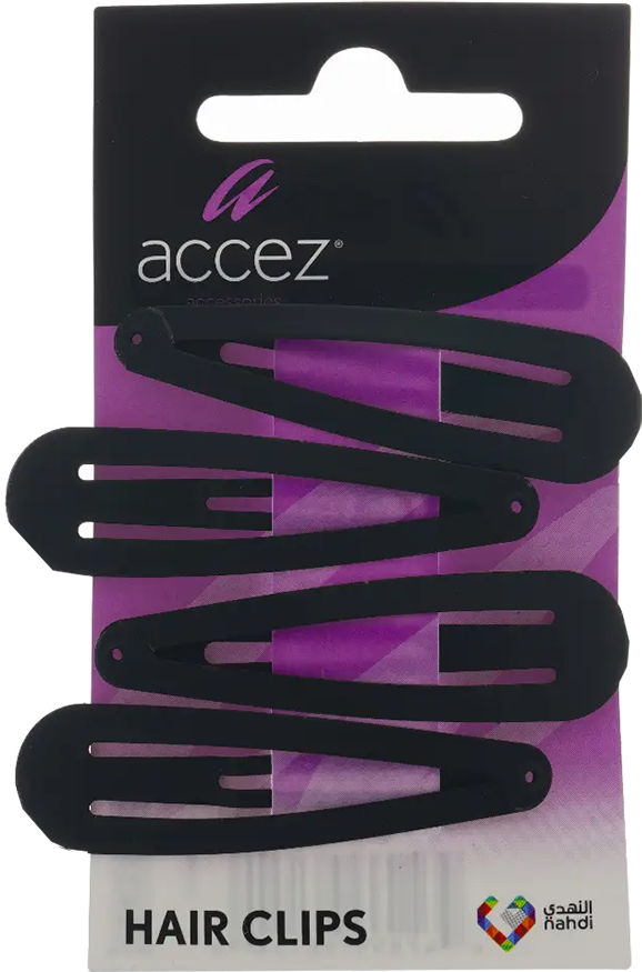 Accez Double-Teeth Claw Hair Clips, Frosted Black Plastic, 4 Pieces