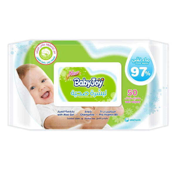 BabyJoy Healthy Skin Wet Wipes Alcohol-Free with Pro Vitamin B5, Chamomile & Aloe Gel, 50 Wipes
