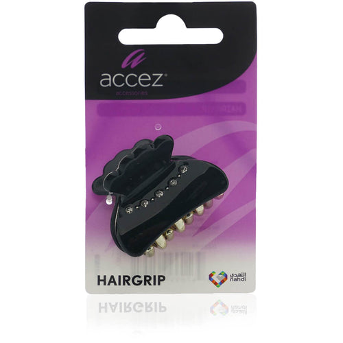 Accez Hairgrip Hair Claw Clip Wide Teeth Black Glitter Stones 1 Pc