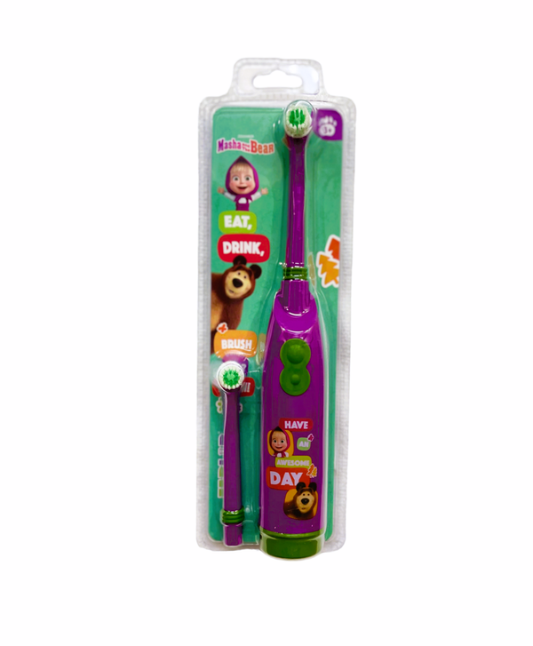 Fablab Masha & Bear Battery Soft Toothbrush, Rubber Handle, Extra Brush Head