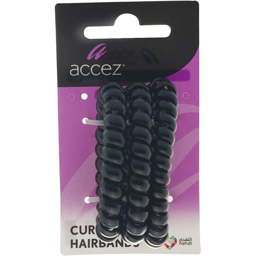 Accez Curly Hairbands Spiral Stretchy Ponytail Holders Black 3 Pieces