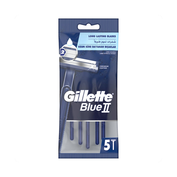 Gillette Blue II Disposable Razors Lubrastrip Soft Ultragrip Handle Pack of 5
