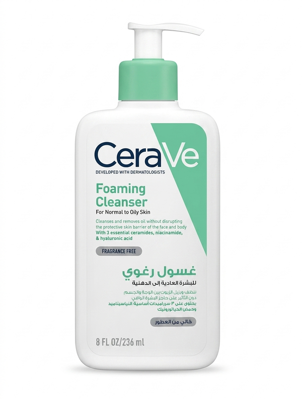 CeraVe Foaming Facial Cleanser for Normal to Oily Skin, Hyaluronic Acid, Ceramides, 236 ml