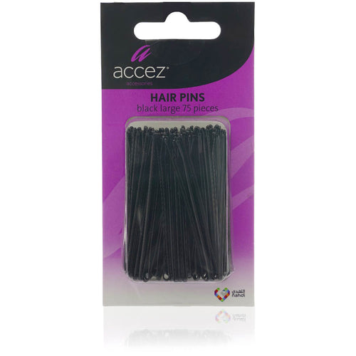 Accez Hair Pins Black Large Steel Bobby Pins, Coated Tips, 75 Pieces