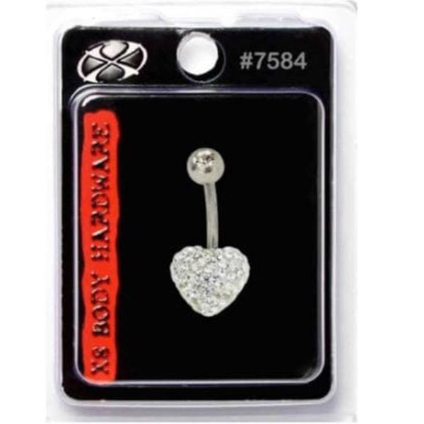 X8 Body Hardware 7584 Navel Heart Body Jewelry with Sparkling Accents