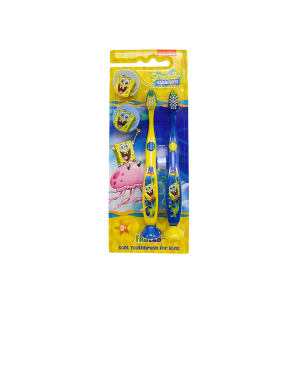 Fablab Spongebob Soft Twin Toothbrushes, Rubber-Lined Head and Grip