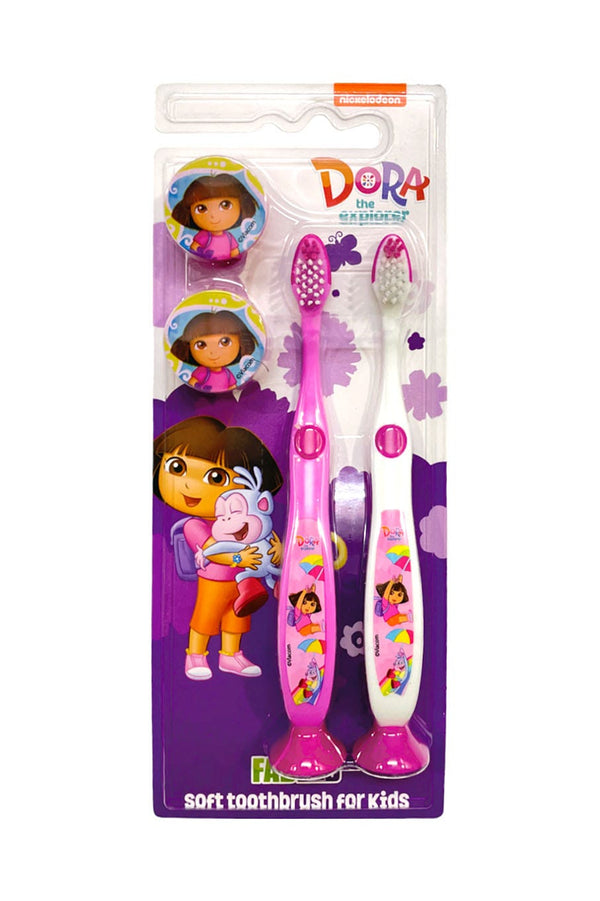 Fablab Dora Soft Toothbrush Twins, Children's Toothbrushes, Rubber-Grip Handle